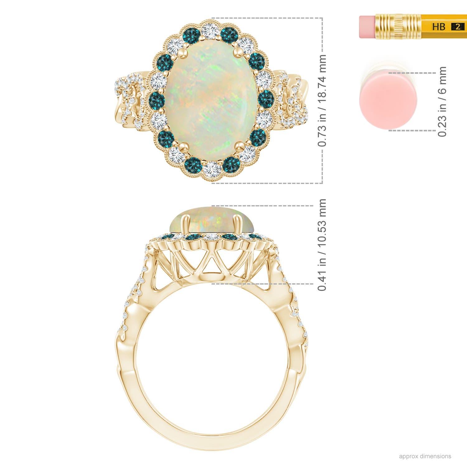 En vente :  Bague en or jaune avec opale naturelle certifiée par le GIA et diamants bleus et blancs 4