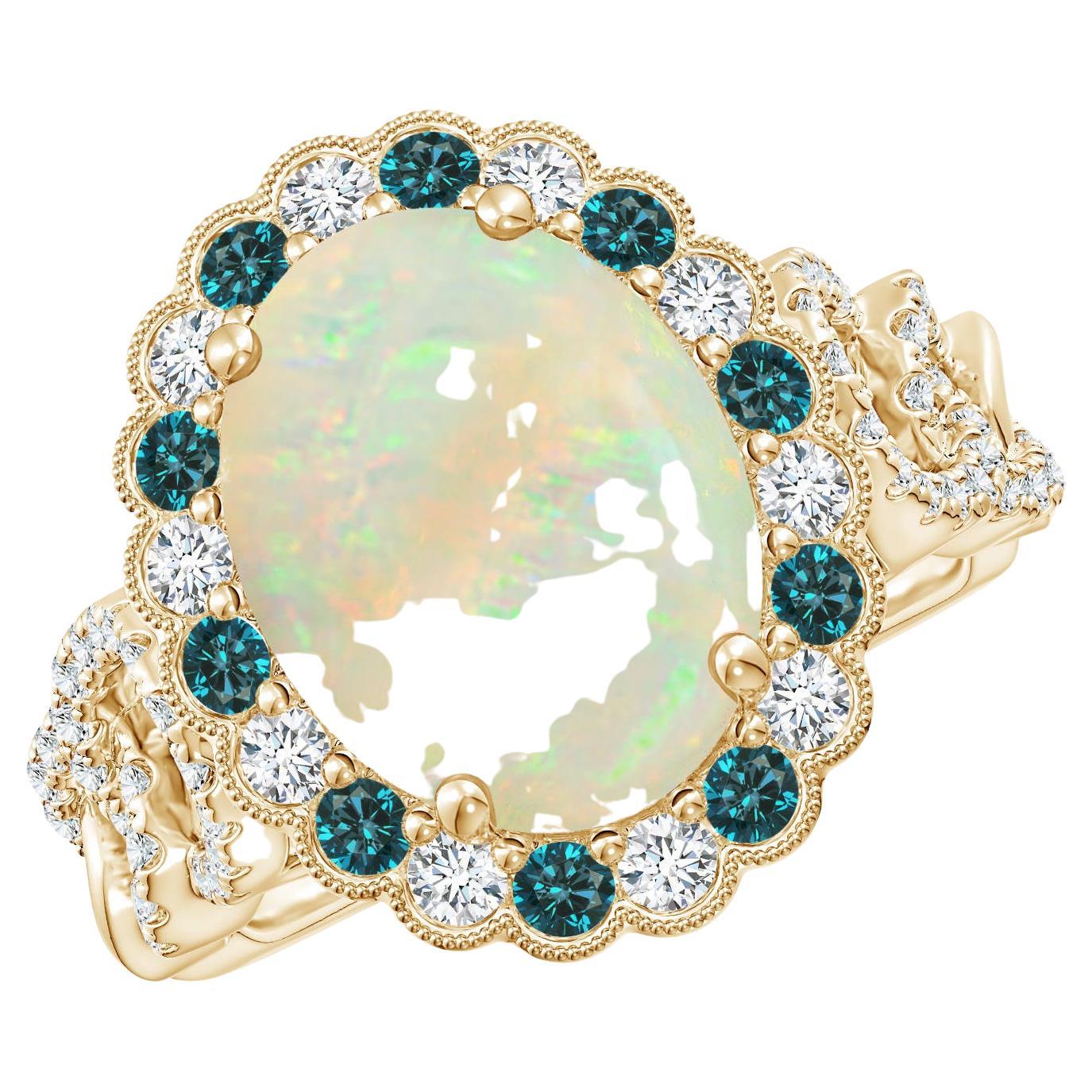 For Sale:  GIA Certified Natural Opal Ring in Yellow Gold with Blue & White Diamonds