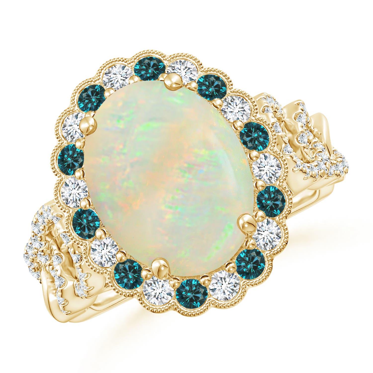 For Sale:  Angara Gia Certified Natural Opal Ring in Yellow Gold with Blue & White Diamonds