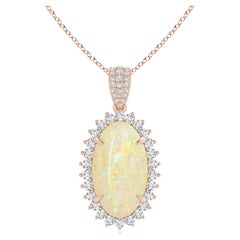ANGARA GIA Certified Natural Opal Rose Gold Pendant Nacklace with Diamond