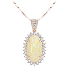 Angara Gia Certified Natural Opal Rose Gold Pendant Nacklace with Diamond