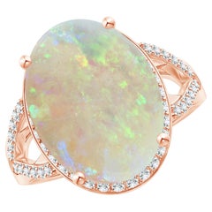 Angara Gia Certified Natural Opal Rose Gold Ring with Diamond Accents