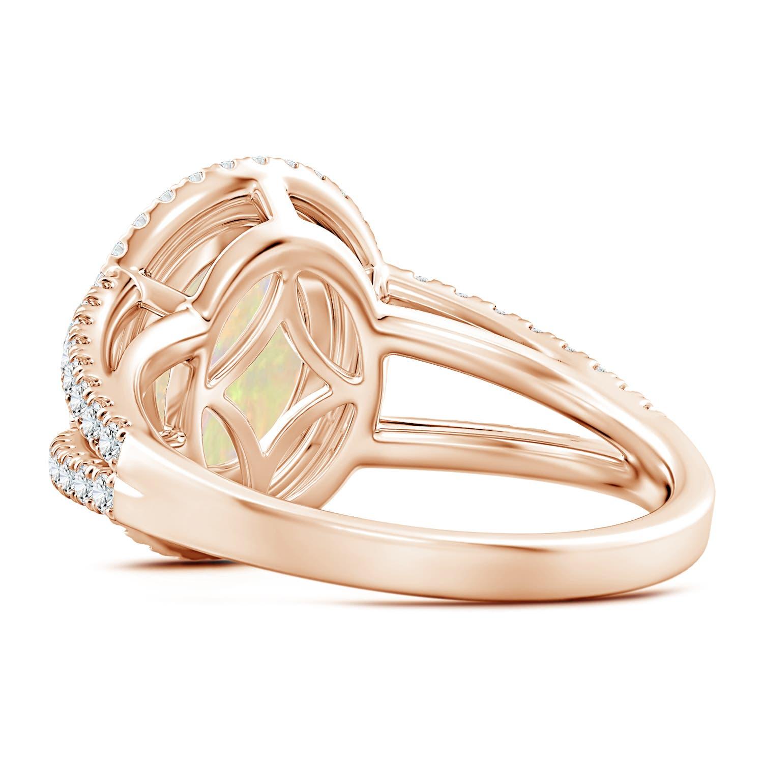 For Sale:  Angara Gia Certified Natural Opal Split Shank Double Halo Ring in Rose Gold 4
