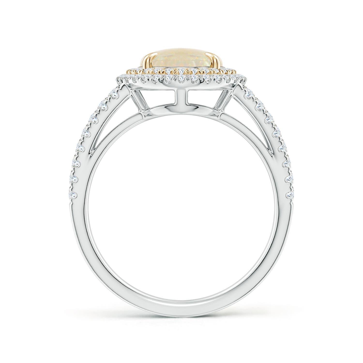 GIA Certified Natural Opal Split Shank Double Halo Ring in Yellow Gold 2