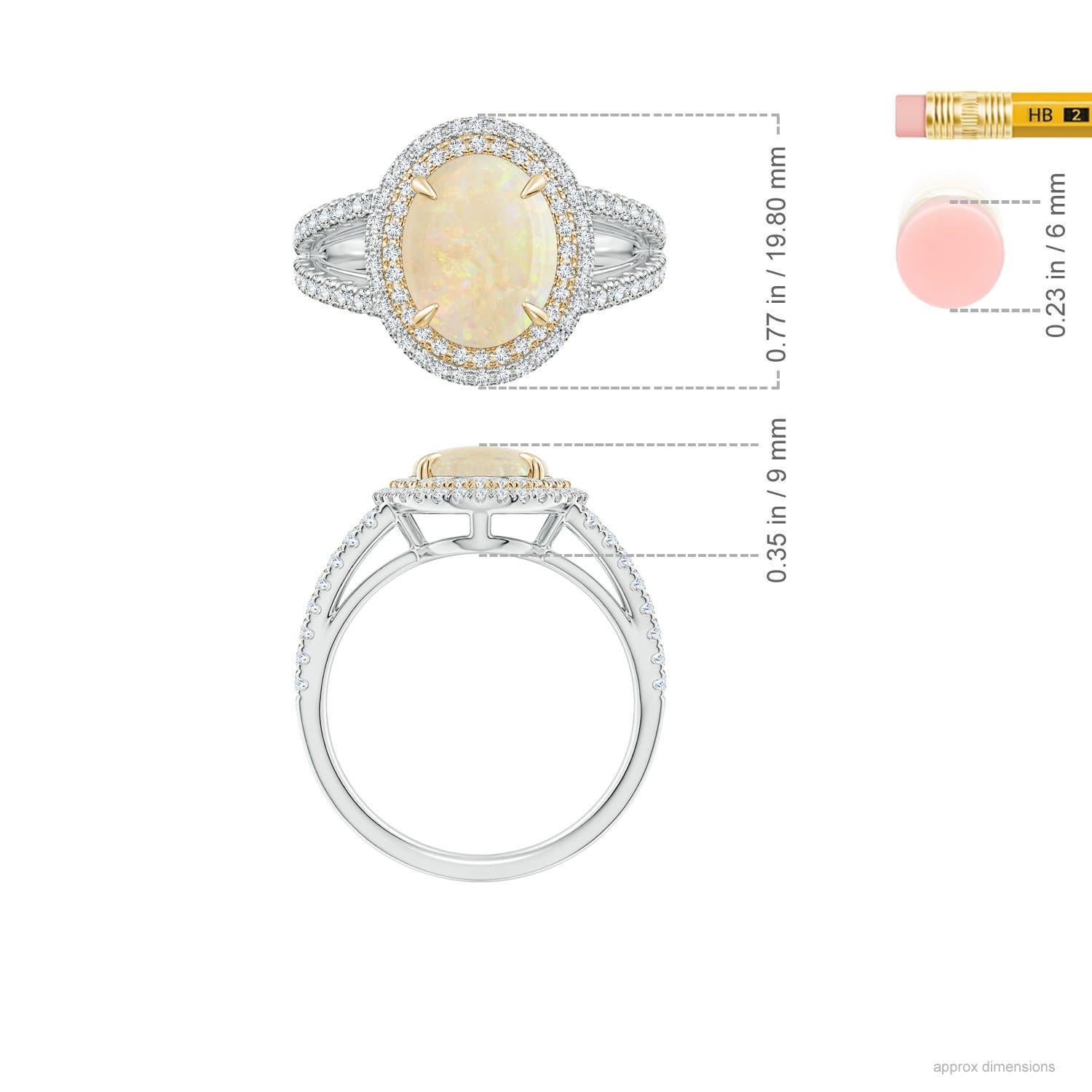 For Sale:  GIA Certified Natural Opal Split Shank Double Halo Ring in Yellow Gold 5