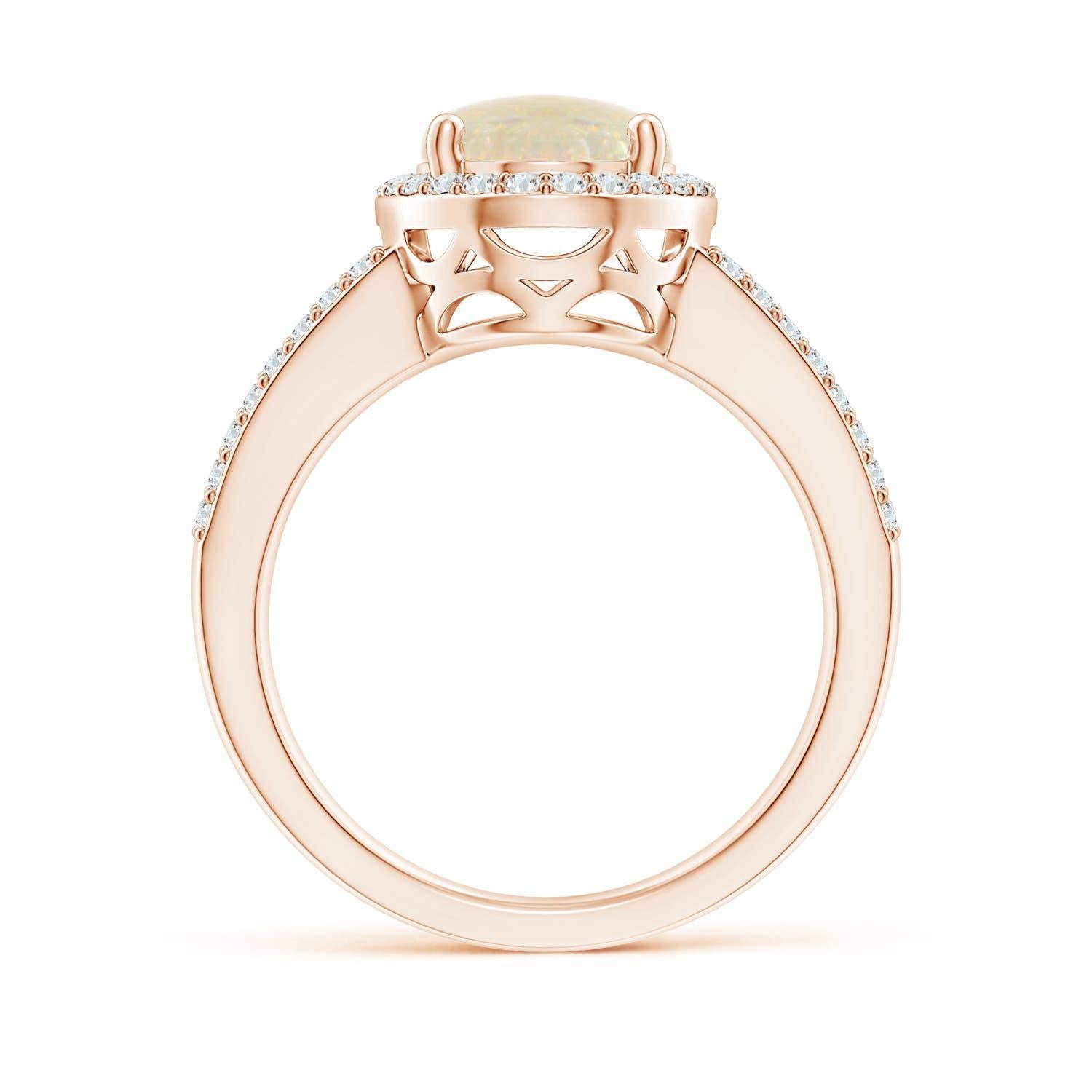 For Sale:  Angara Gia Certified Natural Opal Split Shank Halo Ring in Rose Gold 2