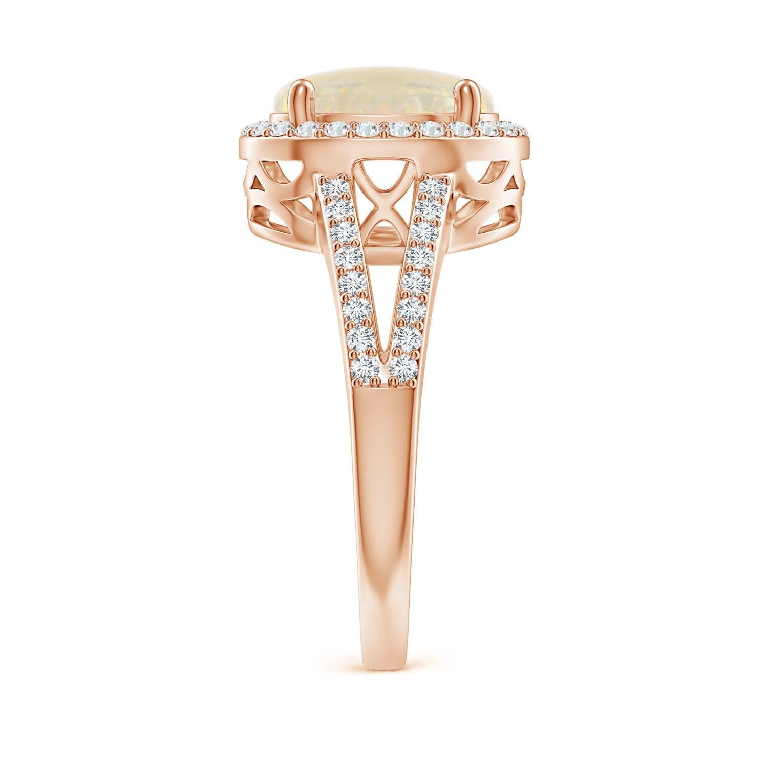 For Sale:  Angara Gia Certified Natural Opal Split Shank Halo Ring in Rose Gold 4