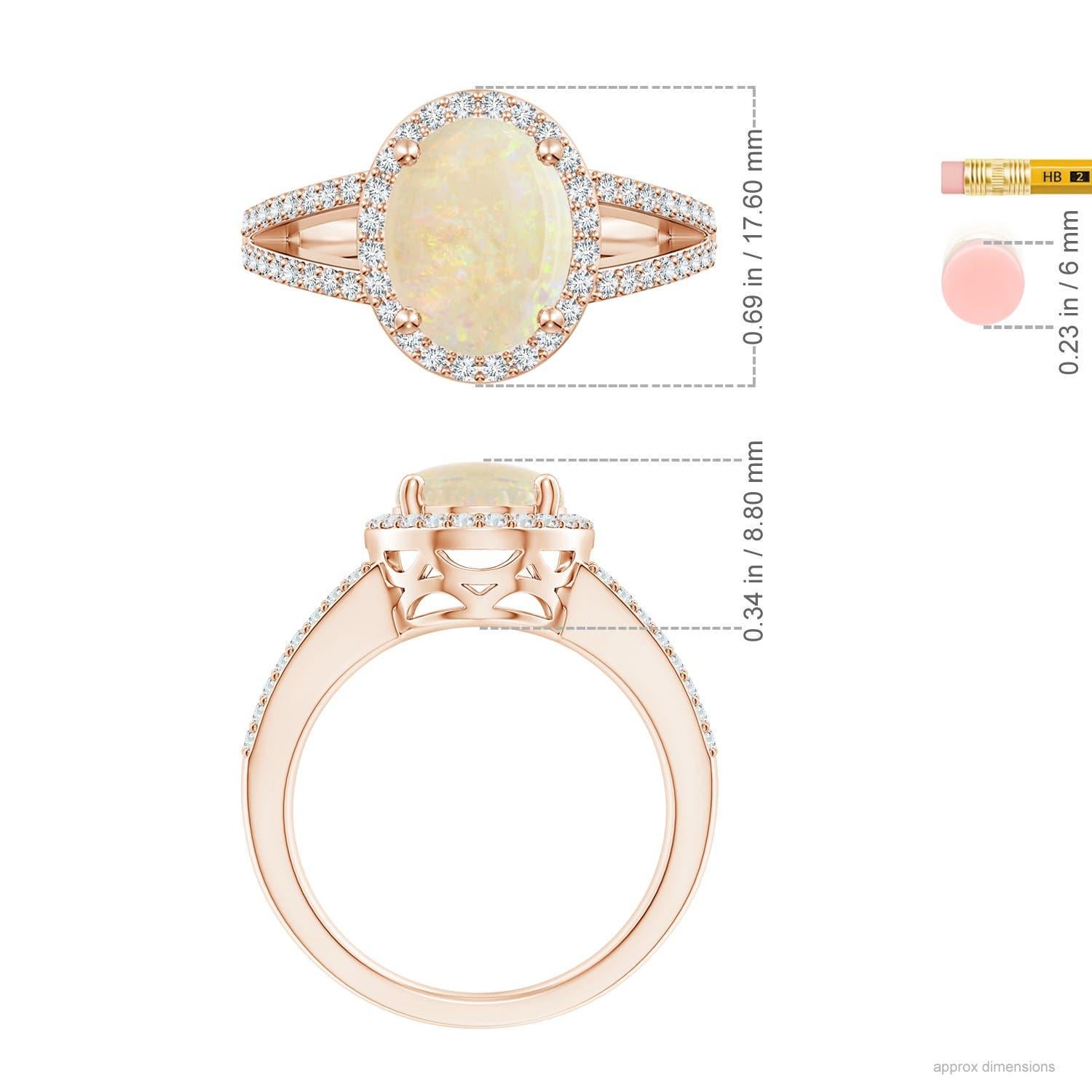 For Sale:  Angara Gia Certified Natural Opal Split Shank Halo Ring in Rose Gold 5