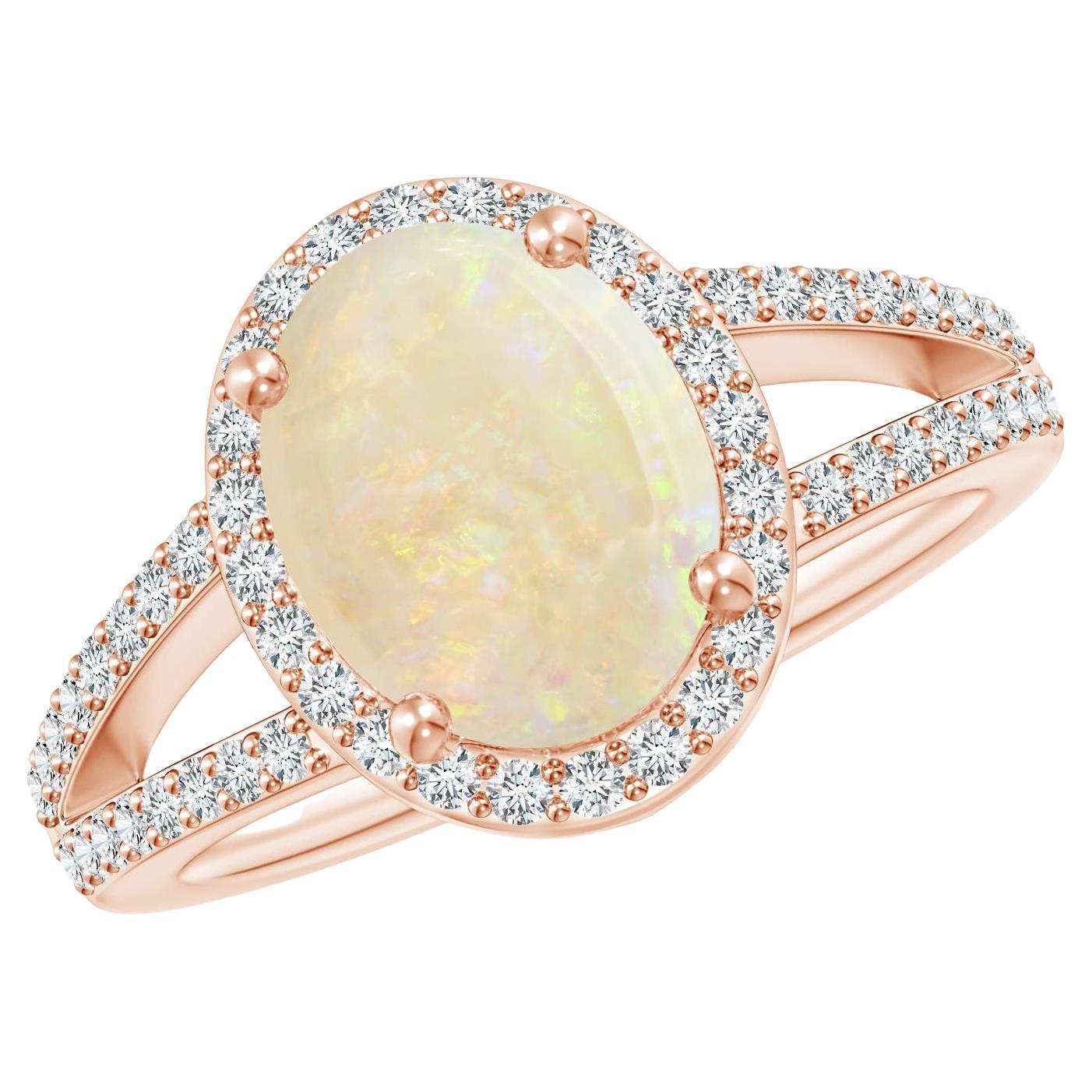 Angara Gia zertifizierter natürlicher Opal-Halo-Ring aus Roségold mit geteiltem Schaft