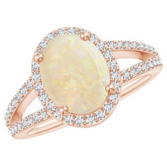 Angara Gia zertifizierter natürlicher Opal-Halo-Ring aus Roségold mit geteiltem Schaft