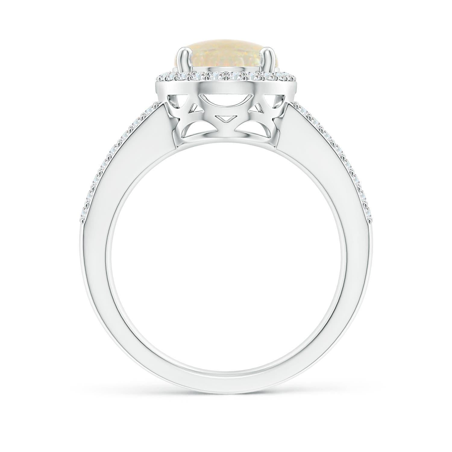 Im Angebot: Angara Gia zertifizierter natürlicher Opal-Halo-Ring aus Weißgold mit geteiltem Schaft () 2