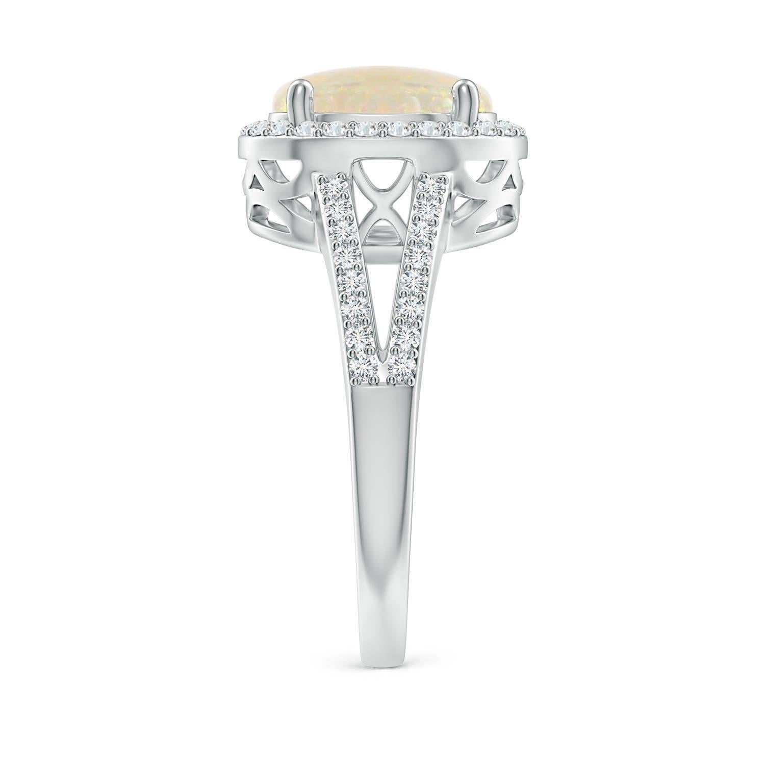 Angara Gia Certified Natural Opal Split Shank Halo Ring in White Gold 4