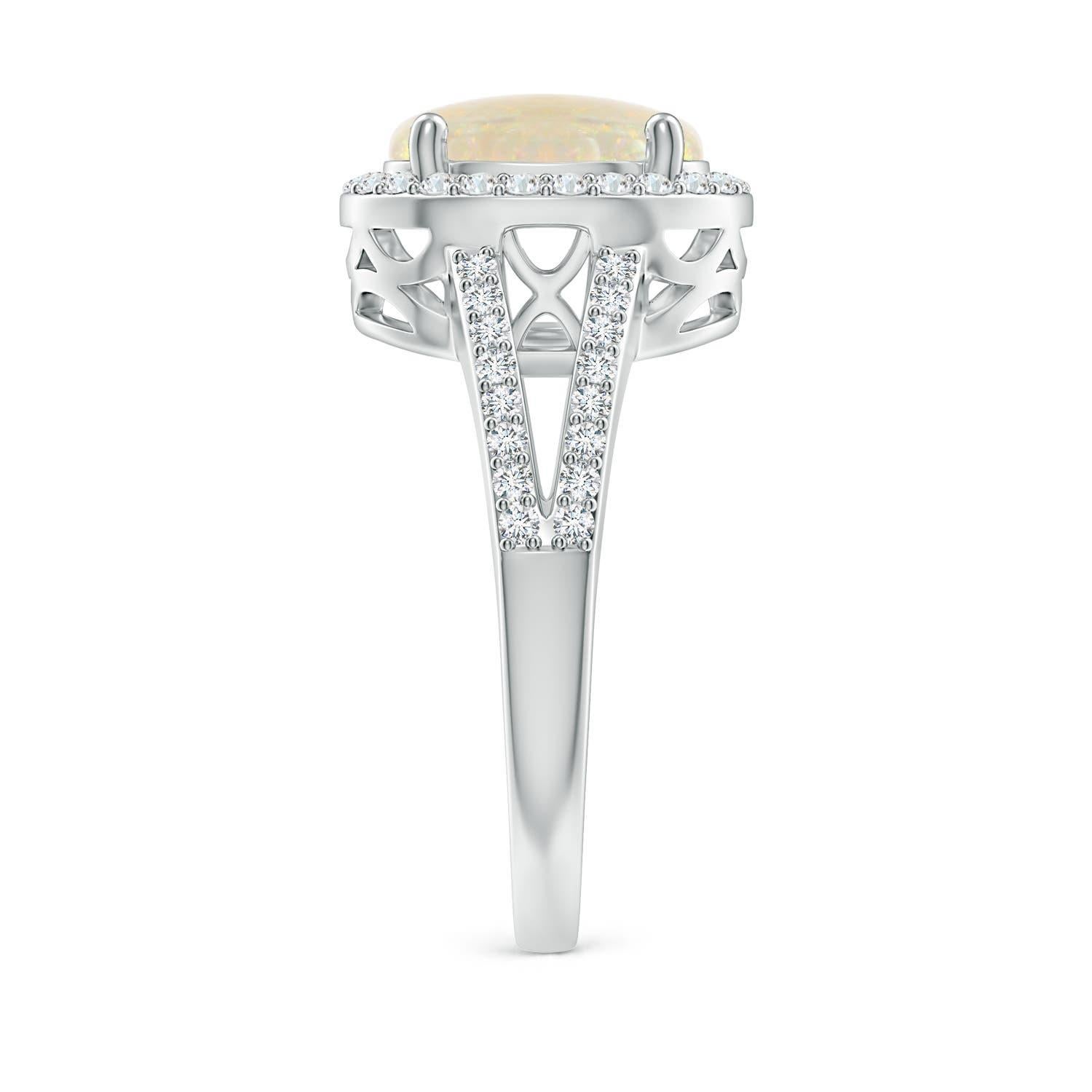 For Sale:  Angara Gia Certified Natural Opal Split Shank Halo Ring in White Gold 4
