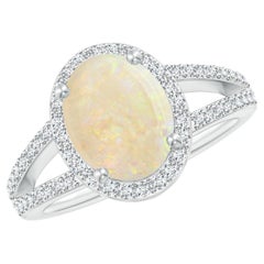 Angara Gia Certified Natural Opal Split Shank Halo Ring in White Gold