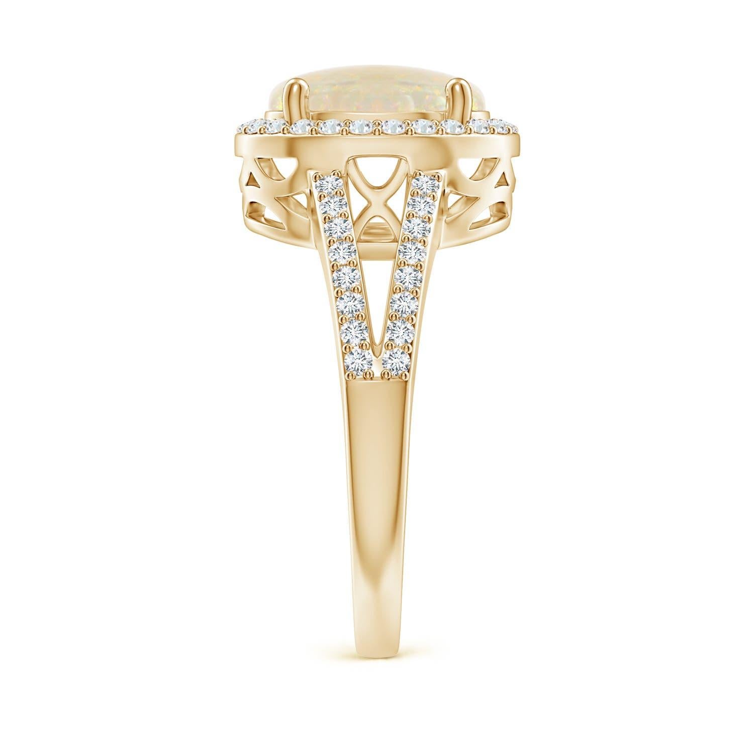 For Sale:  GIA Certified Natural Opal Split Shank Halo Ring in Yellow Gold 4