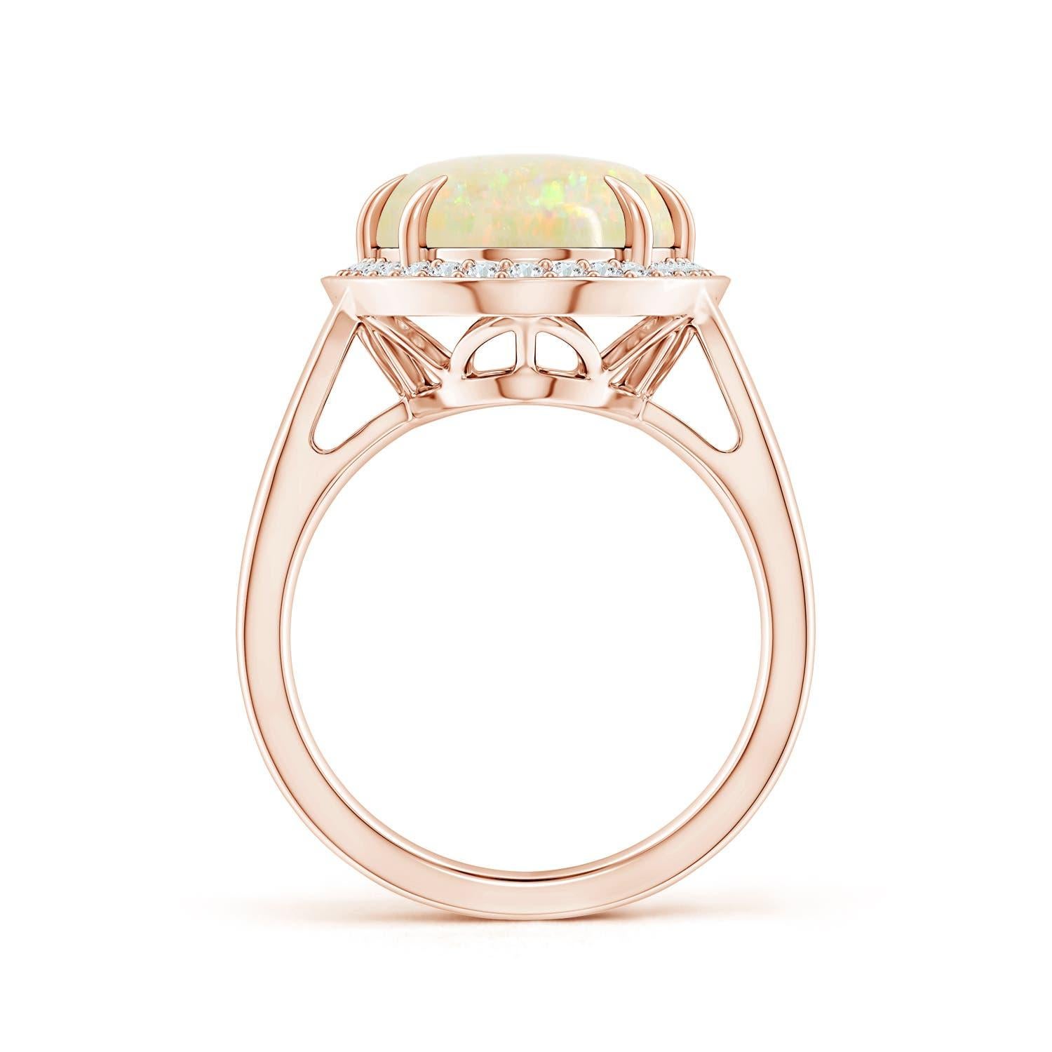 Angara Gia Certified Natural Opal Split Shank Rose Gold Ring with Diamond Halo 2