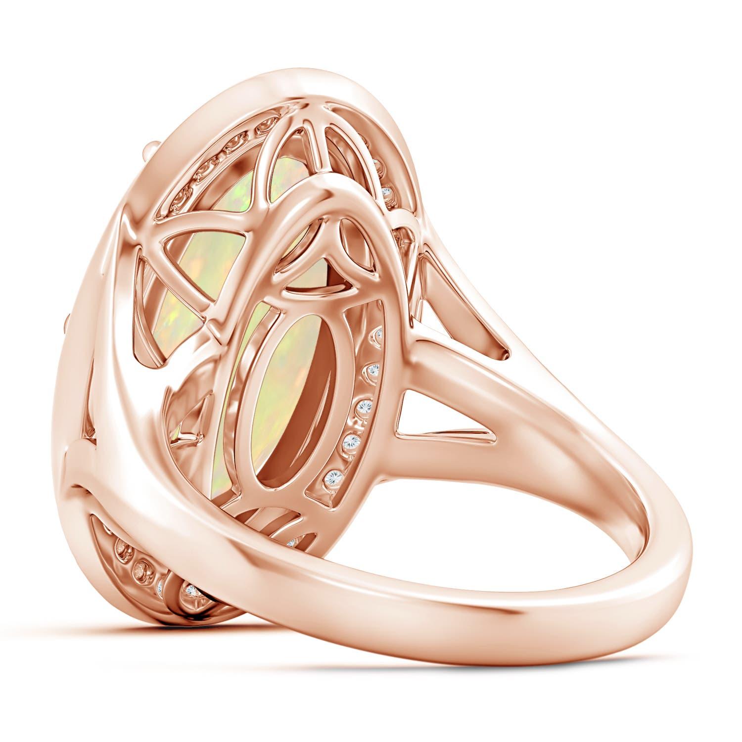 Angara Gia Certified Natural Opal Split Shank Rose Gold Ring with Diamond Halo 4
