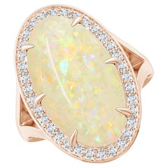 ANGARA Bague en or rose à tige fendue en opale naturelle certifiée GIA avec halo de diamants