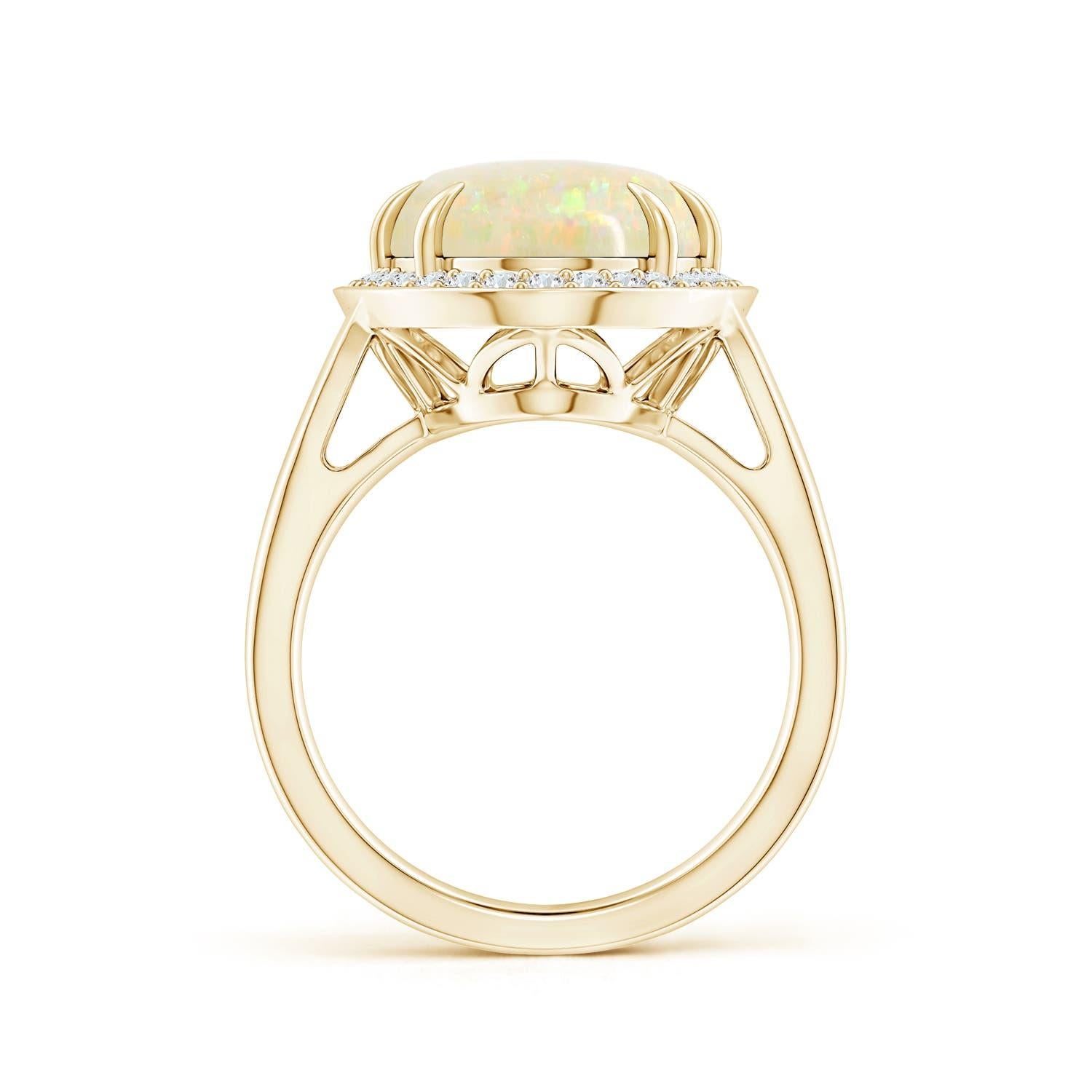 GIA Certified Natural Opal Split Shank Yellow Gold Ring with Diamond Halo 2