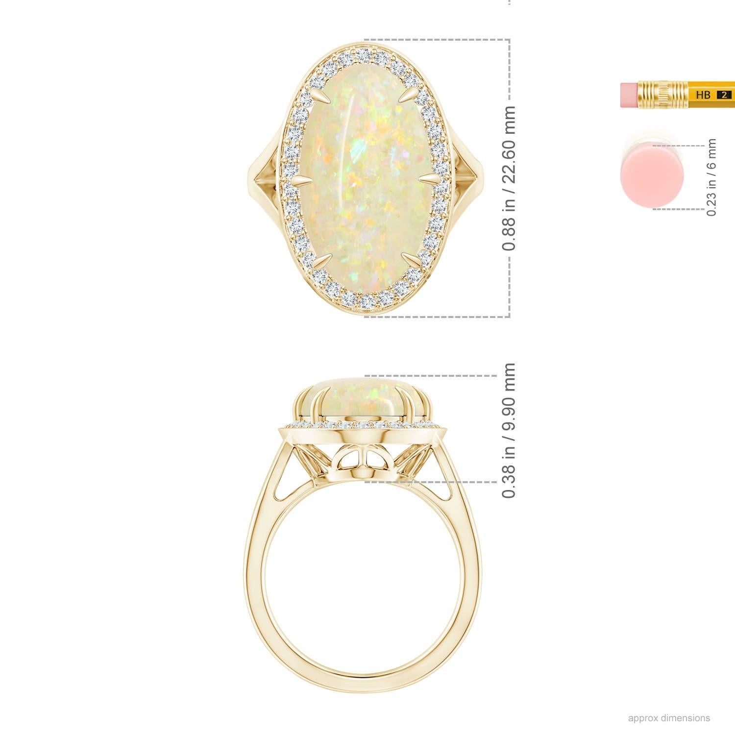GIA Certified Natural Opal Split Shank Yellow Gold Ring with Diamond Halo 5