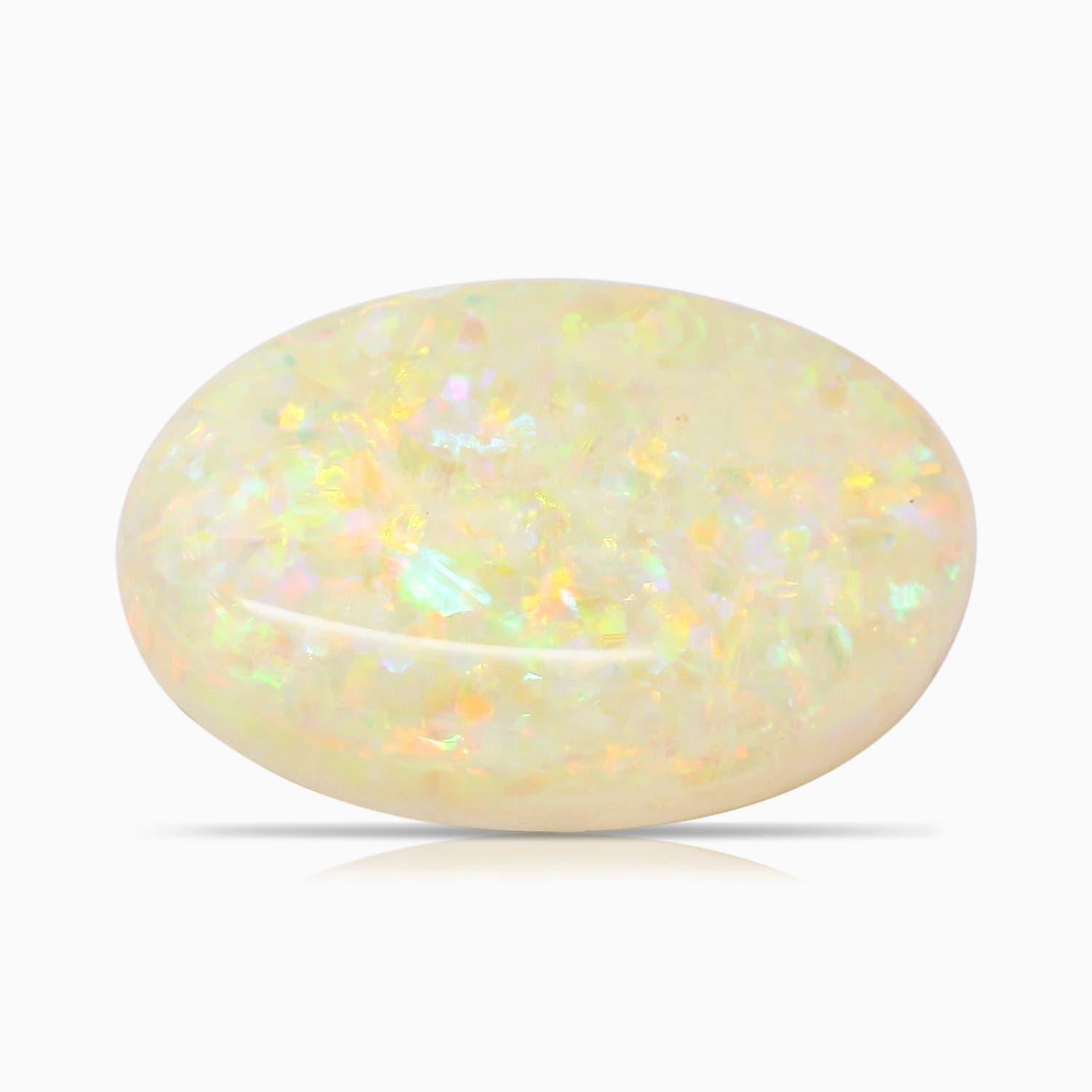 GIA Certified Natural Opal Split Shank Yellow Gold Ring with Diamond Halo 6