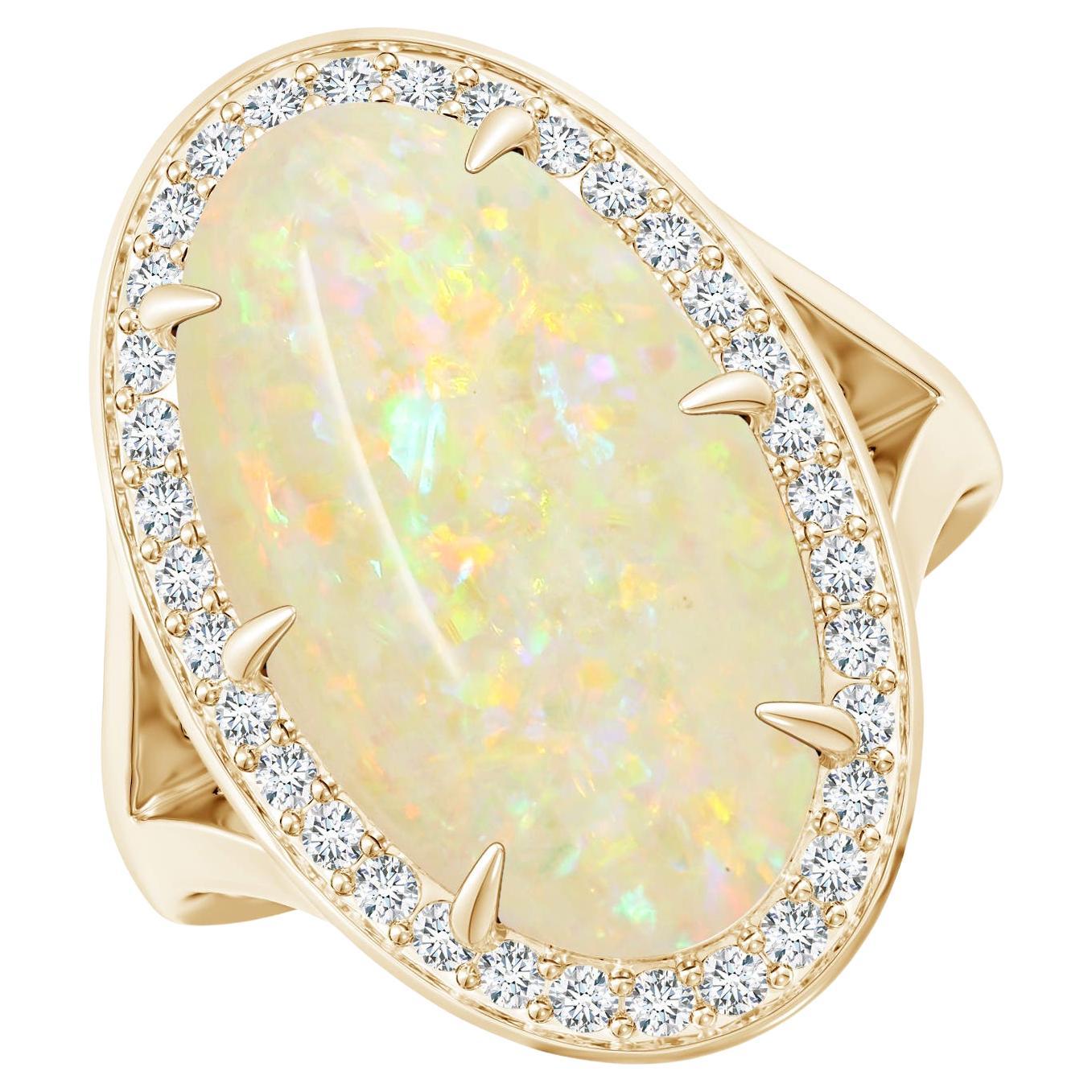 For Sale:  GIA Certified Natural Opal Split Shank Yellow Gold Ring with Diamond Halo