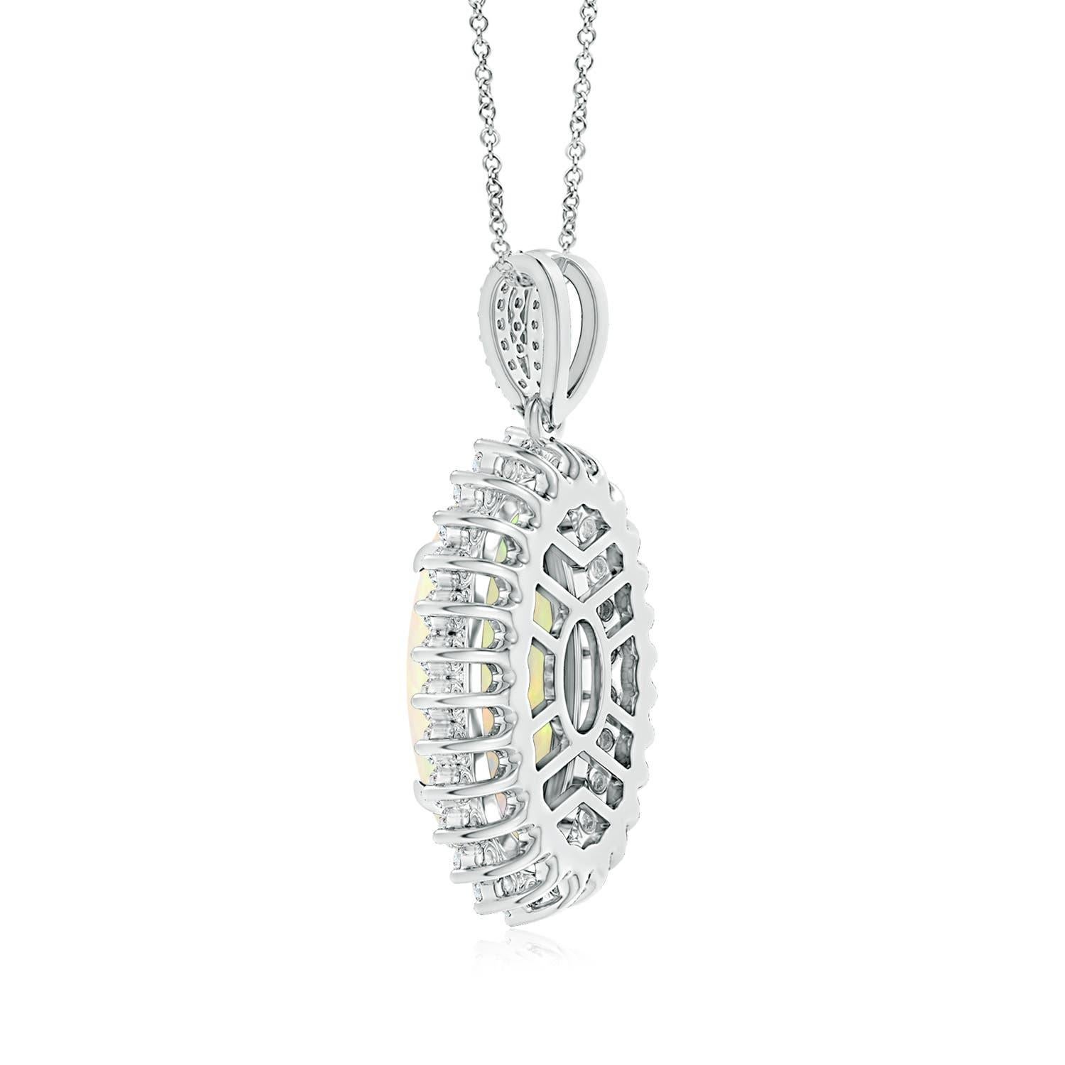ANGARA GIA zertifizierter natürlicher Opal-Weißgold-Anhänger mit Diamant-Halskette (Cabochon) im Angebot