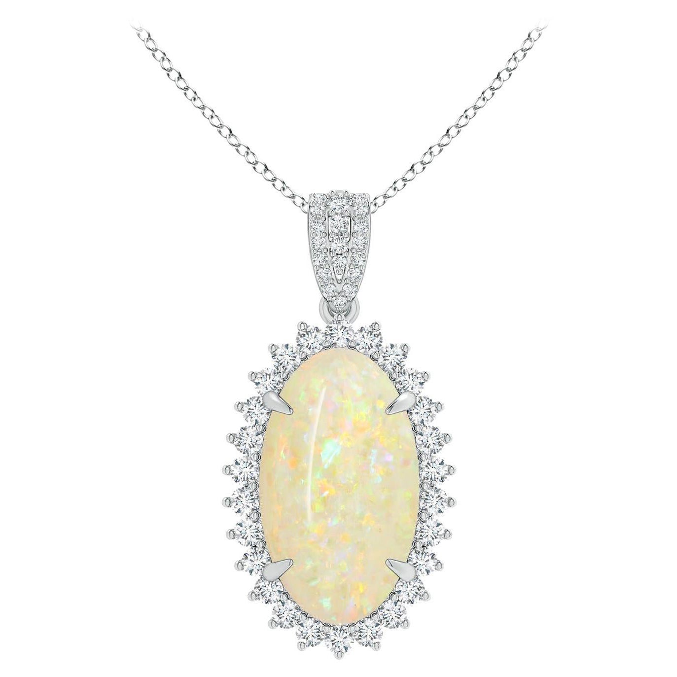 ANGARA GIA zertifizierter natürlicher Opal-Weißgold-Anhänger mit Diamant-Halskette