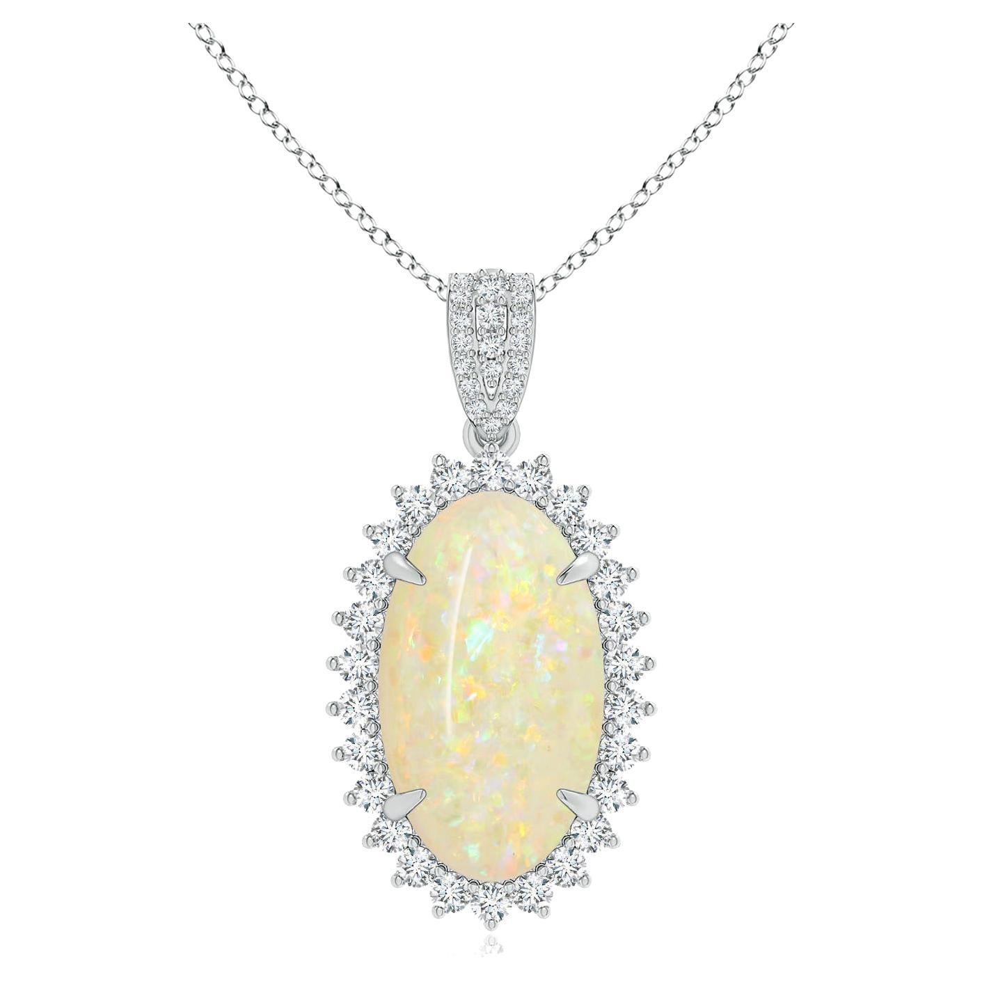 Angara GIA Certified Natural Opal White Gold Pendant Nacklace with Diamond For Sale