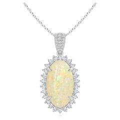 Angara GIA Certified Natural Opal White Gold Pendant Nacklace with Diamond