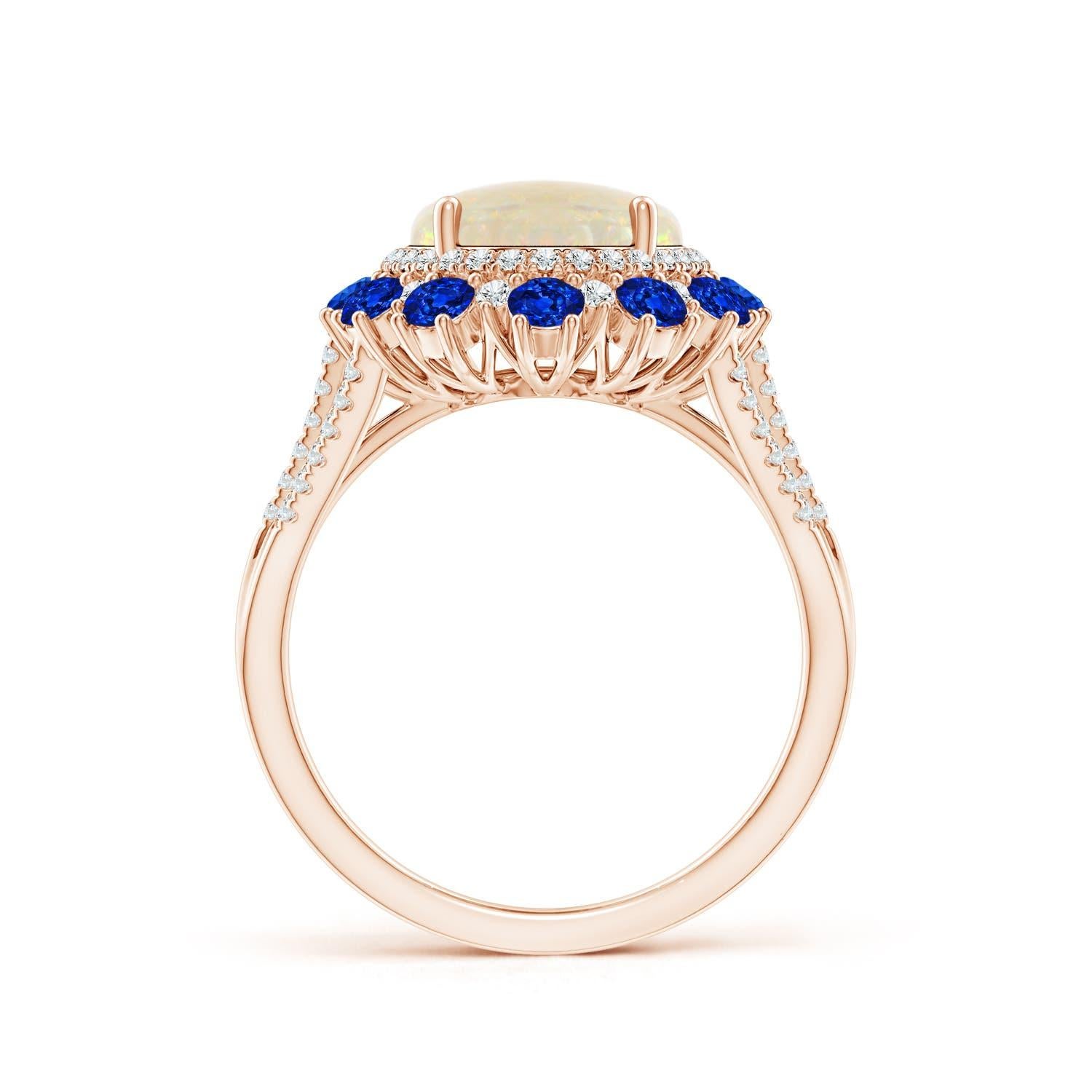 For Sale:  ANGARA GIA Certified Natural Opal with Sapphire & Diamond Halo Rose Gold Ring 2