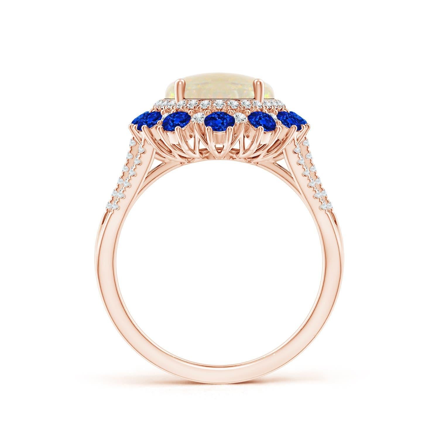 For Sale:  Angara Gia Certified Natural Opal with Sapphire & Diamond Halo Rose Gold Ring 3