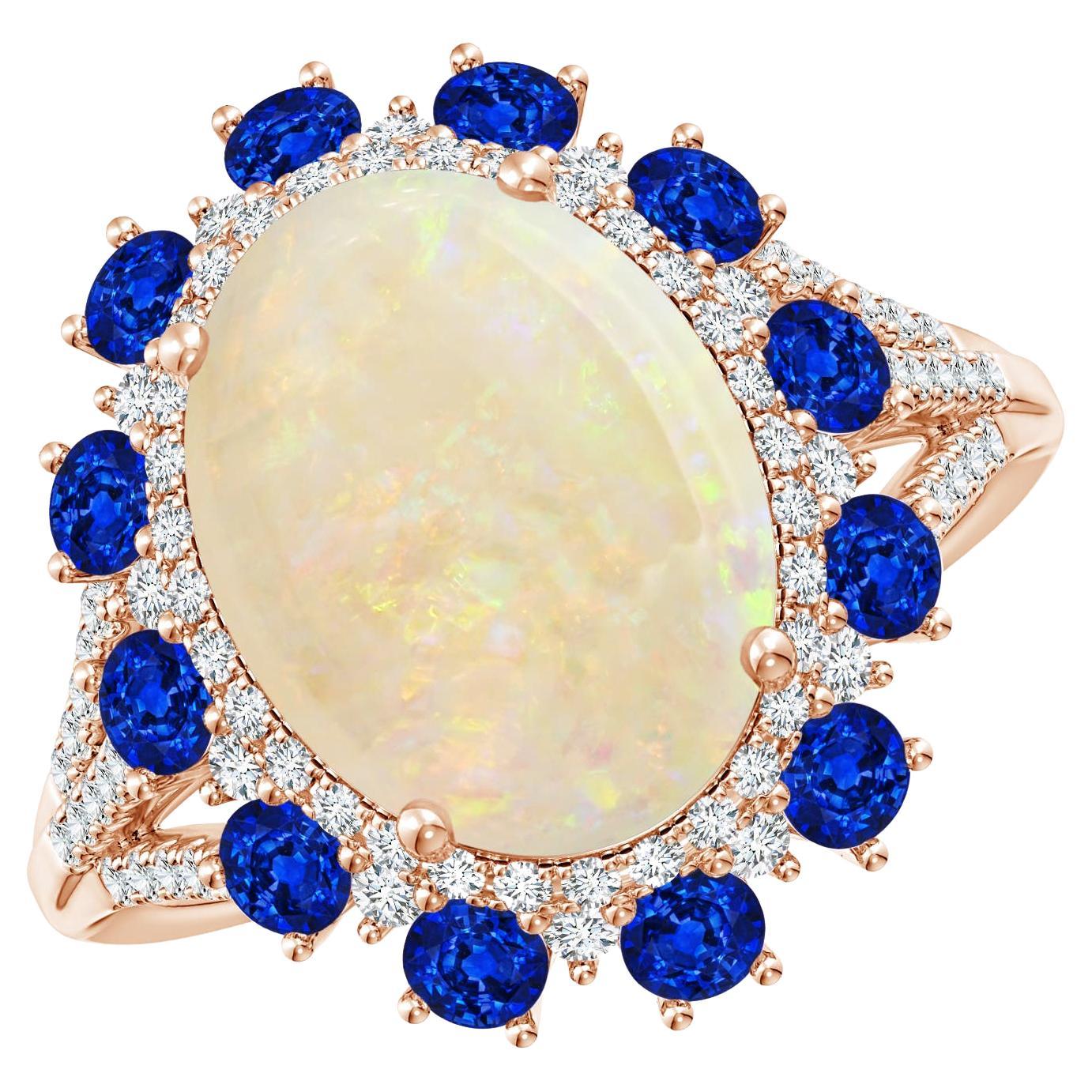 ANGARA GIA Certified Natural Opal with Sapphire & Diamond Halo Rose Gold Ring
