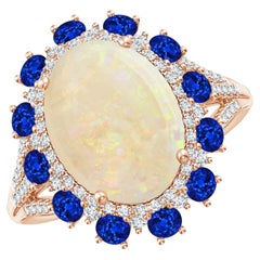 ANGARA GIA Certified Natural Opal with Sapphire & Diamond Halo Rose Gold Ring