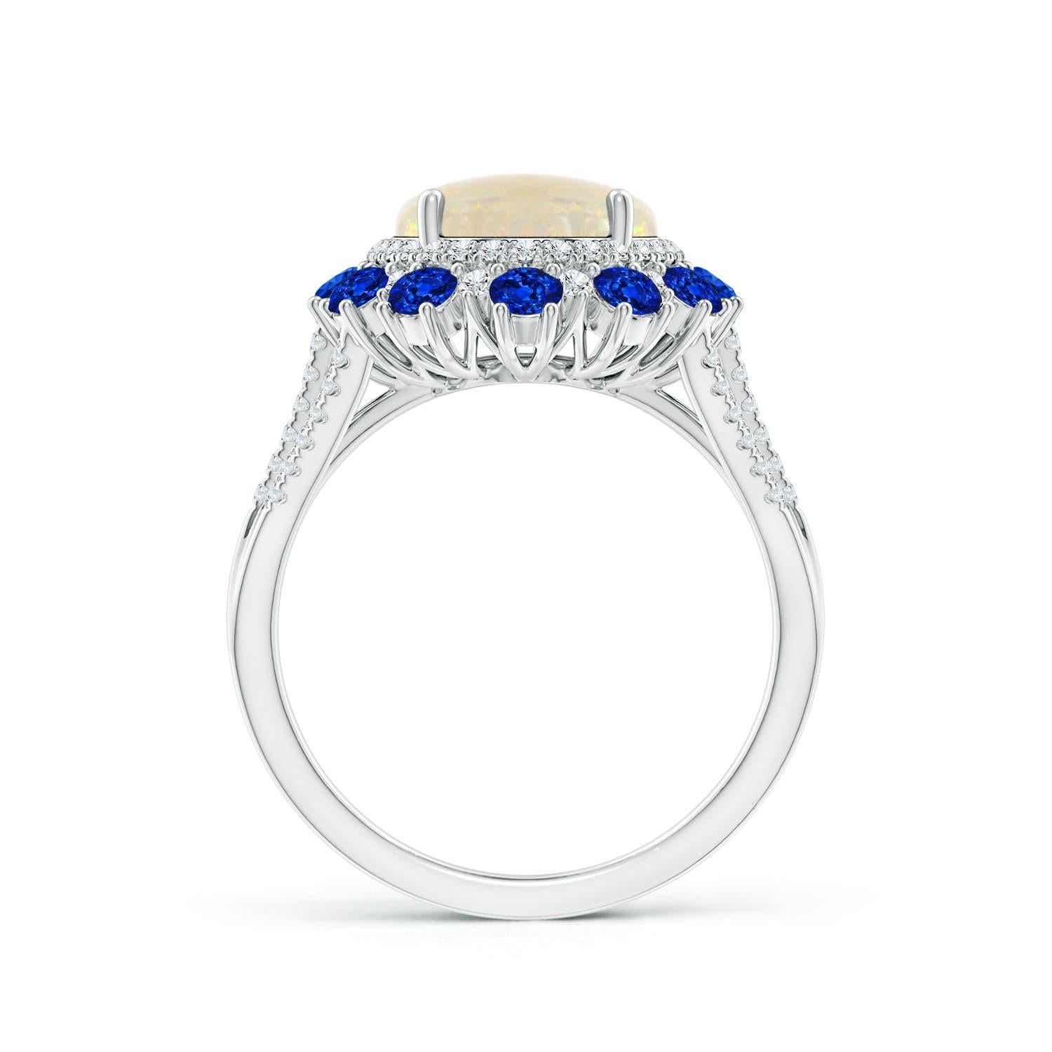 For Sale:  ANGARA GIA Certified Natural Opal with Sapphire & Diamond Halo White Gold Ring 2