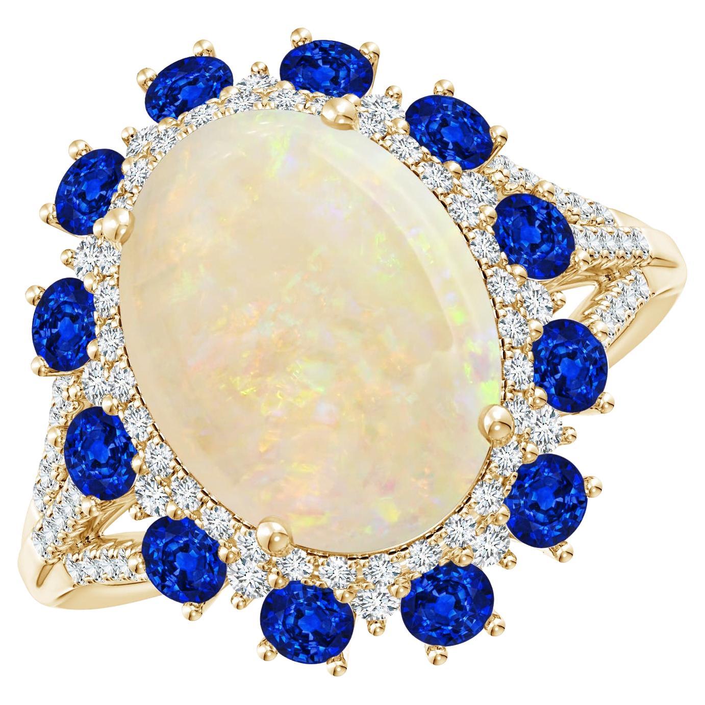 En vente :  Angara Gia Bague en or jaune avec opale naturelle certifiée et halo de saphirs et diamants