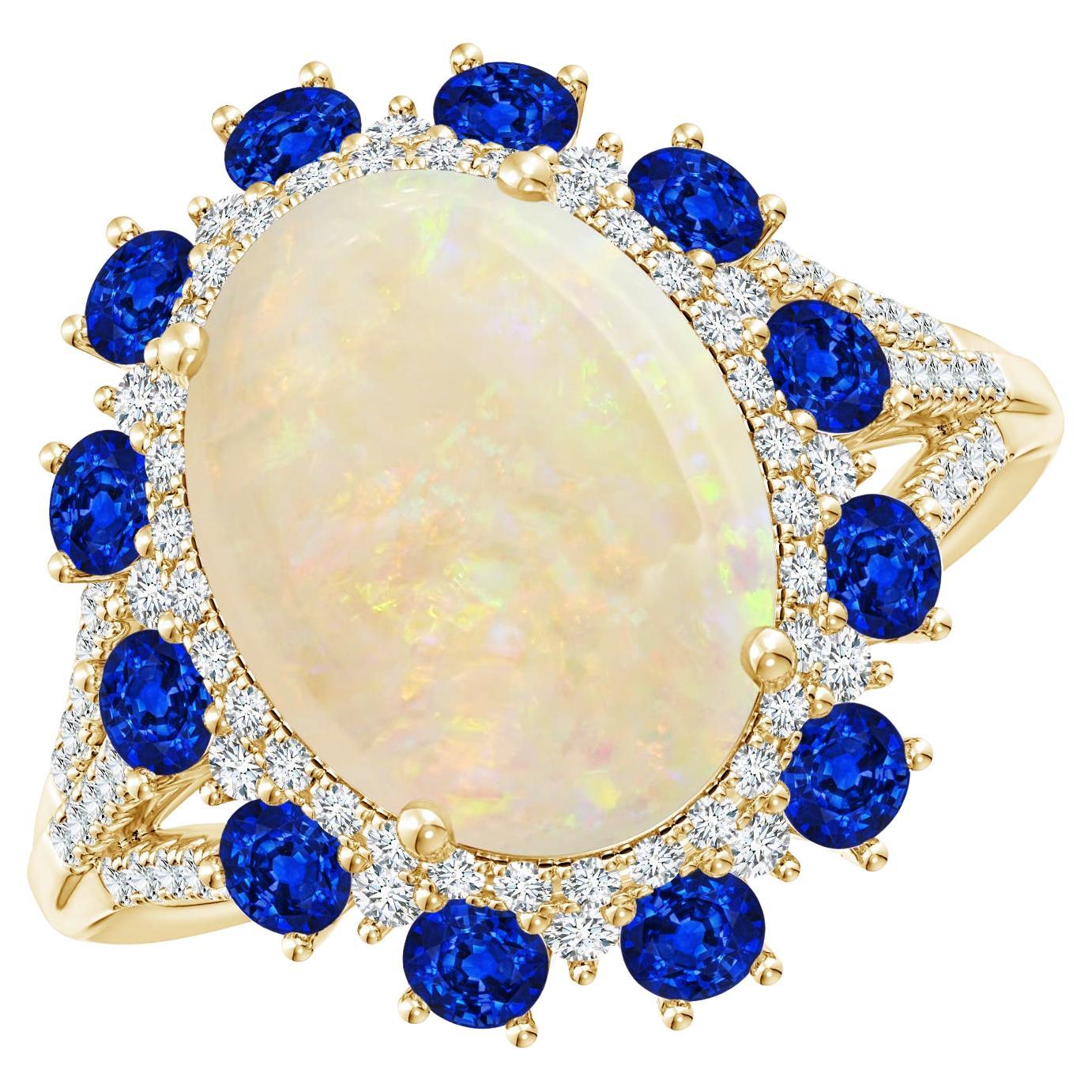 ANGARA GIA Certified Natural Opal with Sapphire & Diamond Halo Yellow Gold Ring