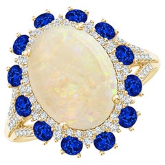 ANGARA GIA Certified Natural Opal with Sapphire & Diamond Halo Yellow Gold Ring