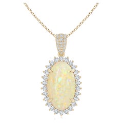 Angara GIA Certified Natural Opal Yellow Gold Pendant Nacklace with Diamond