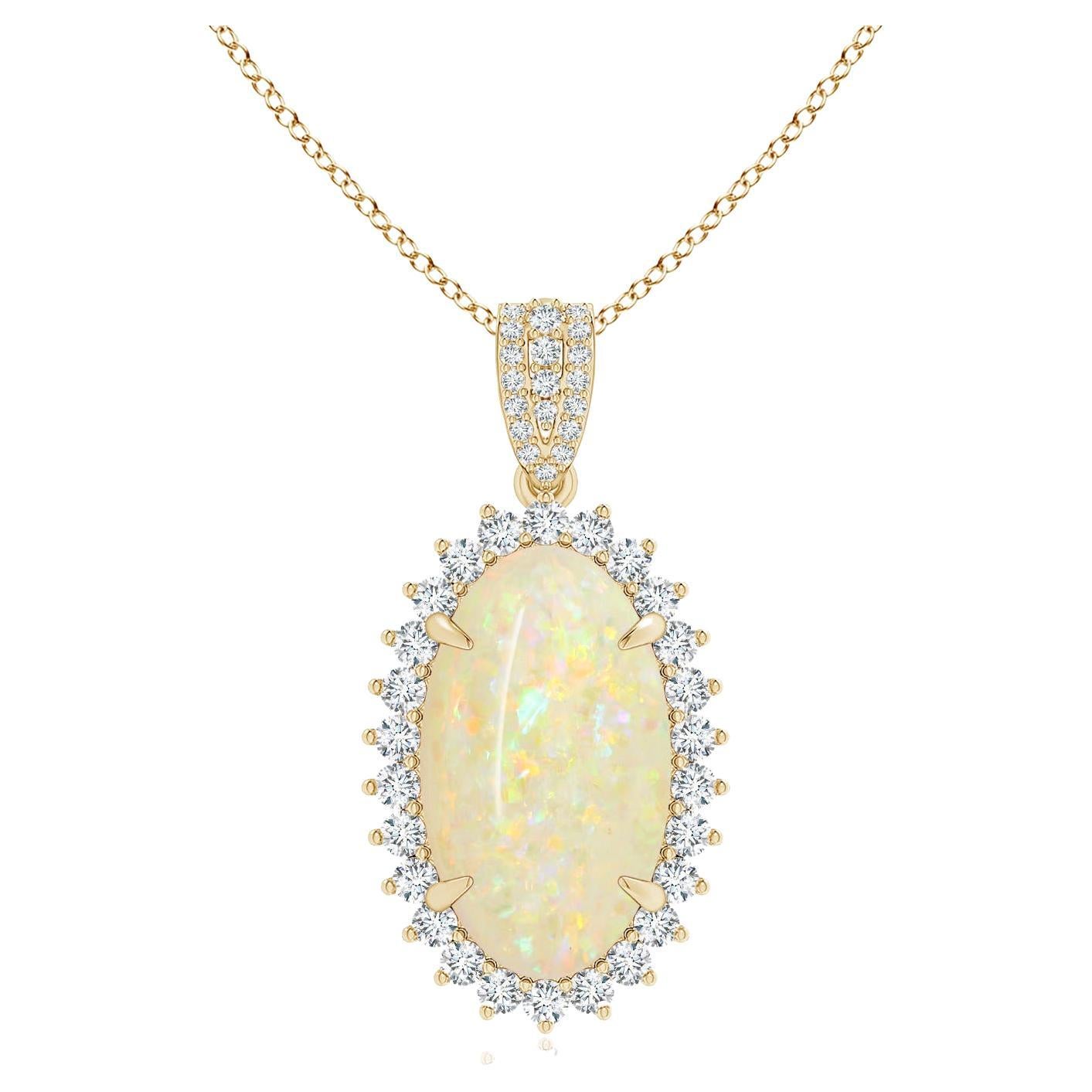 ANGARA GIA Certified Natural Opal Yellow Gold Pendant Nacklace with Diamond