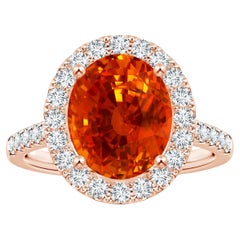 Angara Gia Certified Natural Orange Sapphire Diamond Halo Ring in Rose Gold