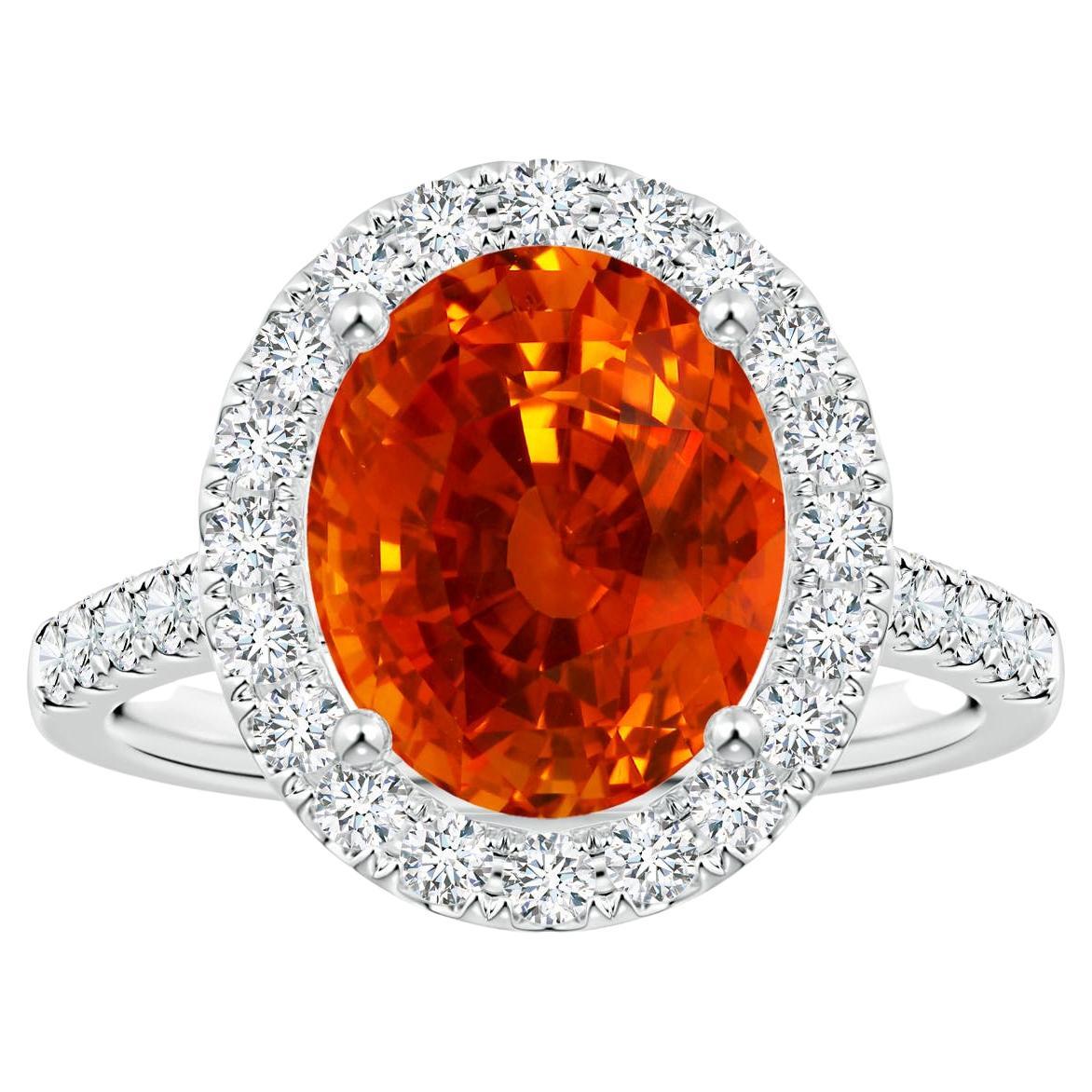 For Sale:  Angara Gia Certified Natural Orange Sapphire Diamond Halo Ring in White Gold