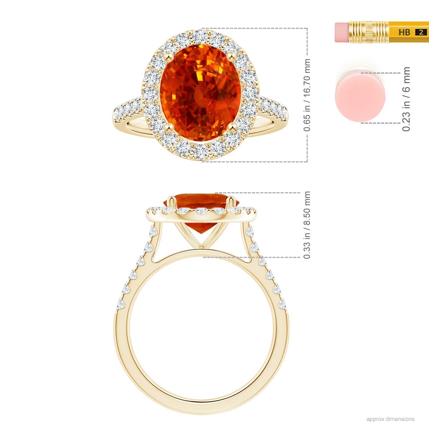 For Sale:  Angara Gia Certified Natural Orange Sapphire Diamond Halo Ring in Yellow Gold 5