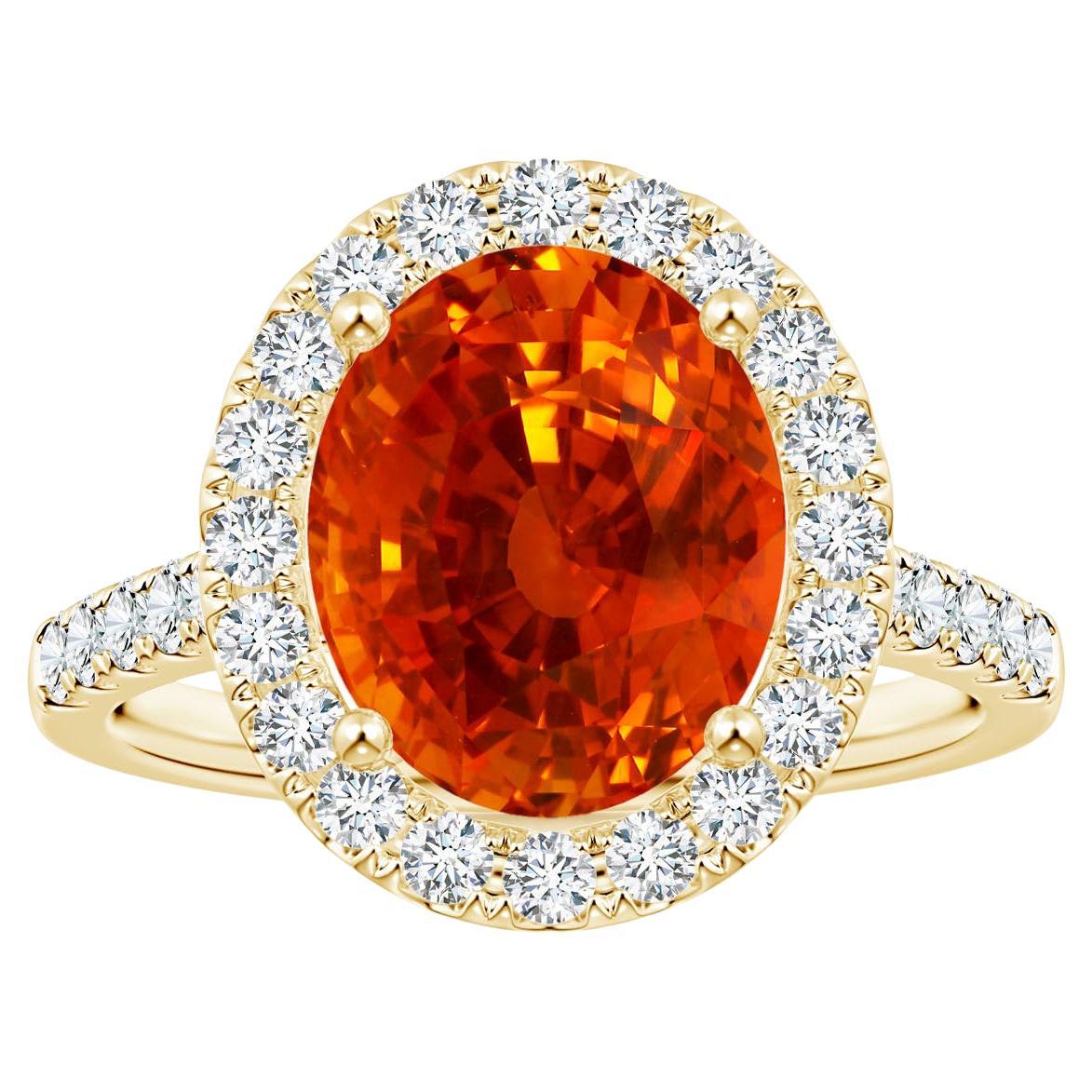 For Sale:  ANGARA GIA Certified Natural Orange Sapphire Diamond Halo Ring in Yellow Gold