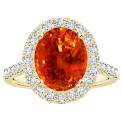 ANGARA GIA Certified Natural Orange Sapphire Diamond Halo Ring in Yellow Gold