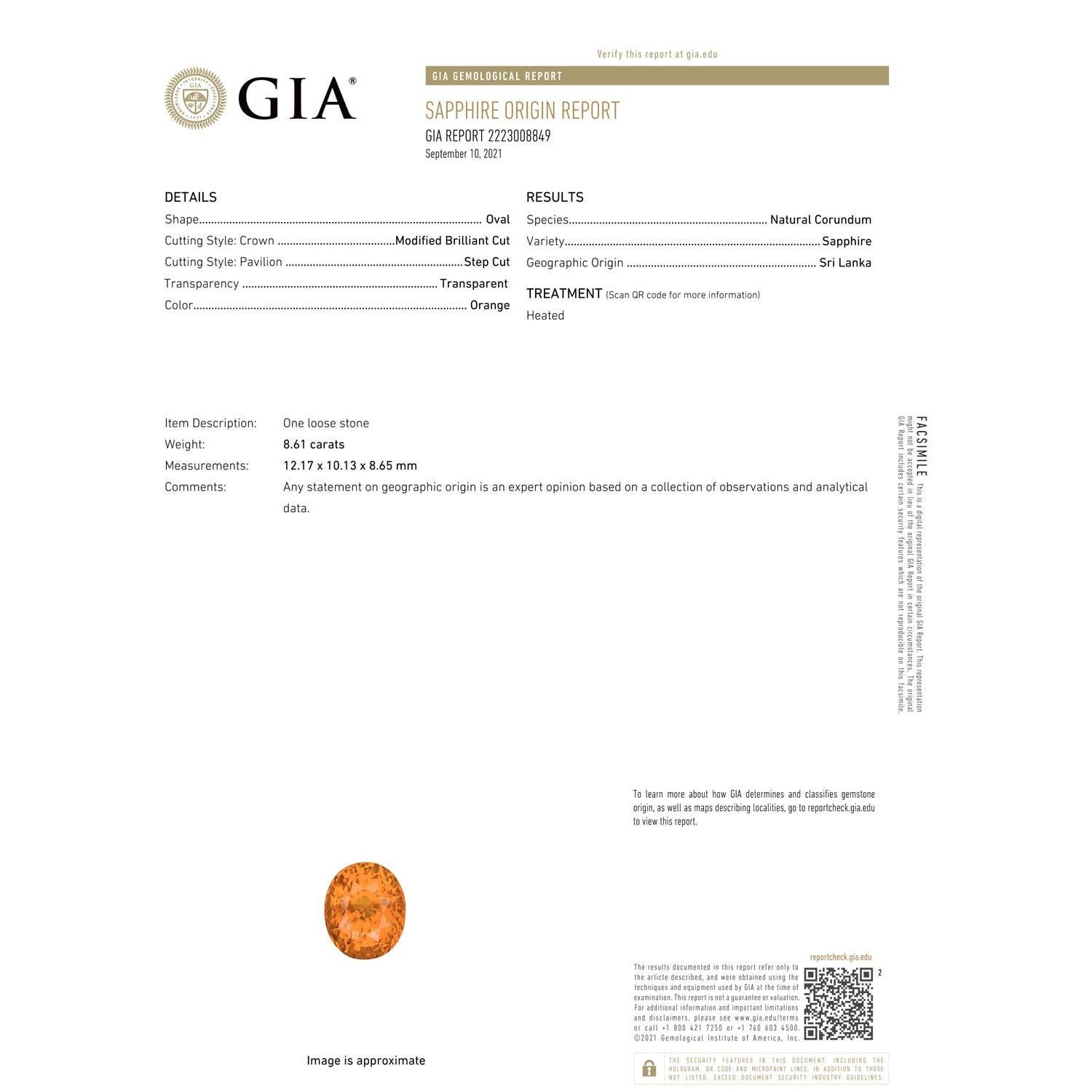 ANGARA GIA Certified Natural Orange Sapphire Halo Ring in Platinum with Diamonds 3