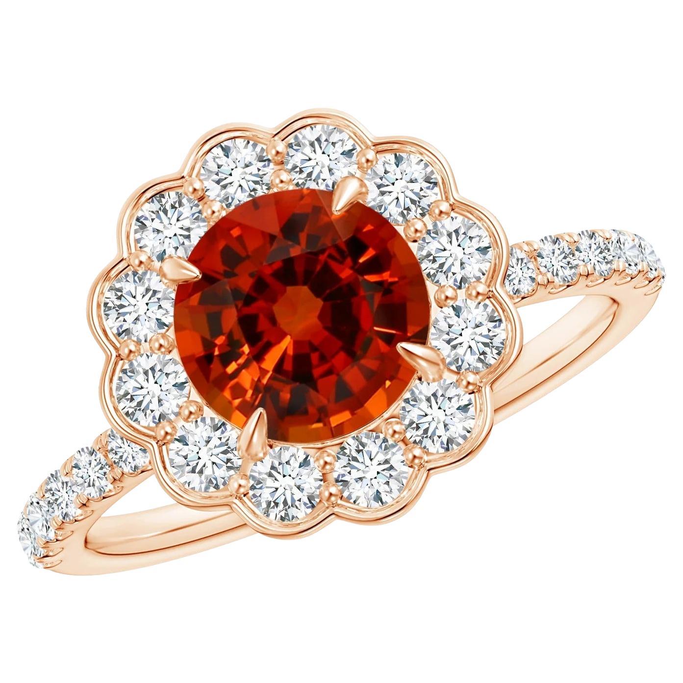 Anillo de Zafiro Naranja Natural Certificado GIA en Oro Rosa con Diamantes