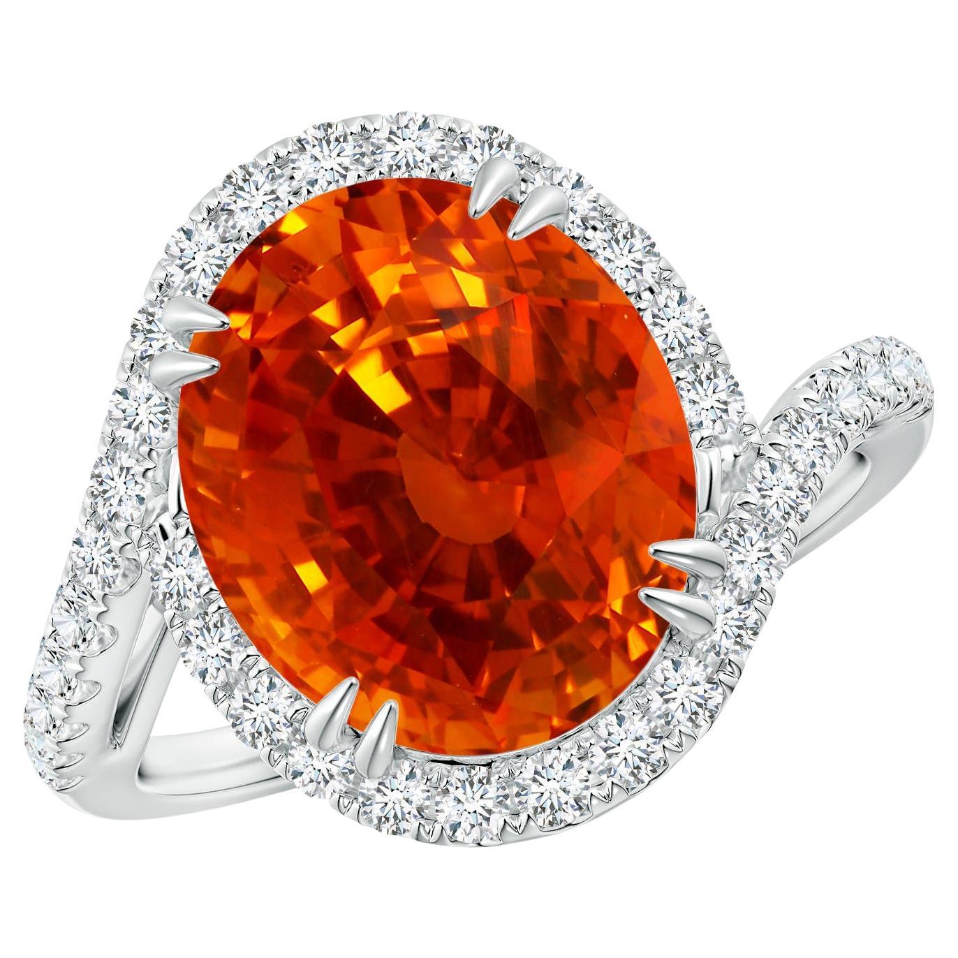 For Sale:  Angara GIA Certified Natural Orange Sapphire Ring in White Gold with Diamonds