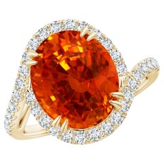 Angara GIA-zertifizierter natürlicher orangefarbener Saphirring aus Gelbgold mit Diamanten