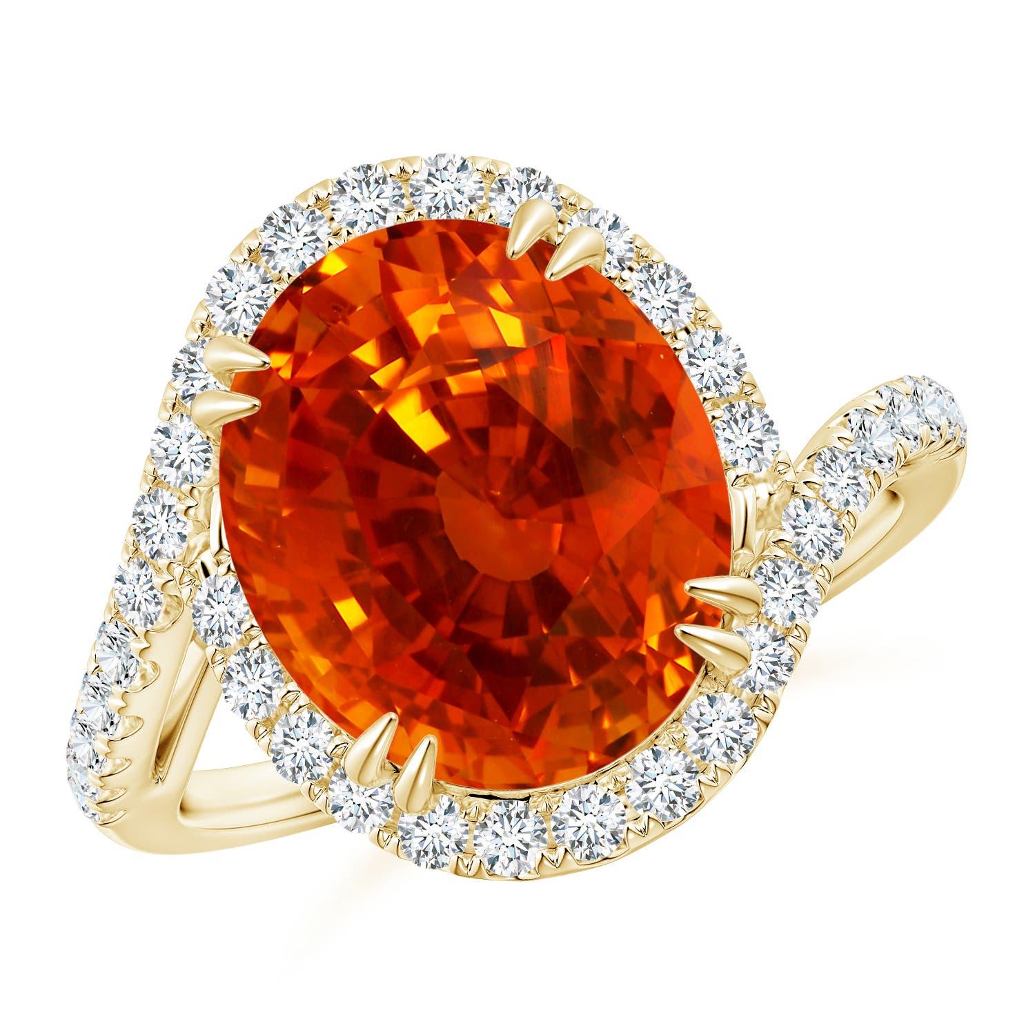 For Sale:  Angara GIA Certified Natural Orange Sapphire Ring in Yellow Gold with Diamonds